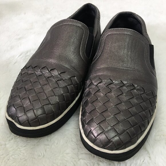 Bottega Veneta Women's Silver Pewter Intrecciato Slip On Sneakers Size 38 1/2 - Picture 4 of 14